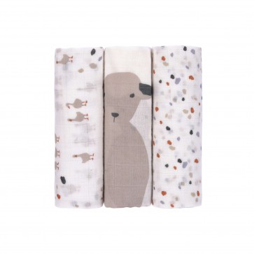  LÄSSIG Swaddle - Hydrofiele doek 3 stuks L Tiny Farmer Speckles 80 x 80 cm