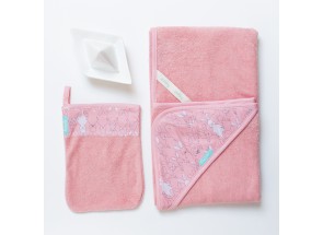 Hoppa Badcape & Washandje Old Rose