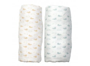 Hoppa Giftset 2 swaddles + 1 floppy whales blue stone  120 x 120 cm