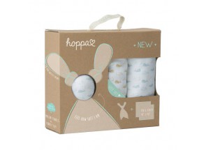 Hoppa Giftset 2 swaddles + 1 floppy whales blue stone  120 x 120 cm